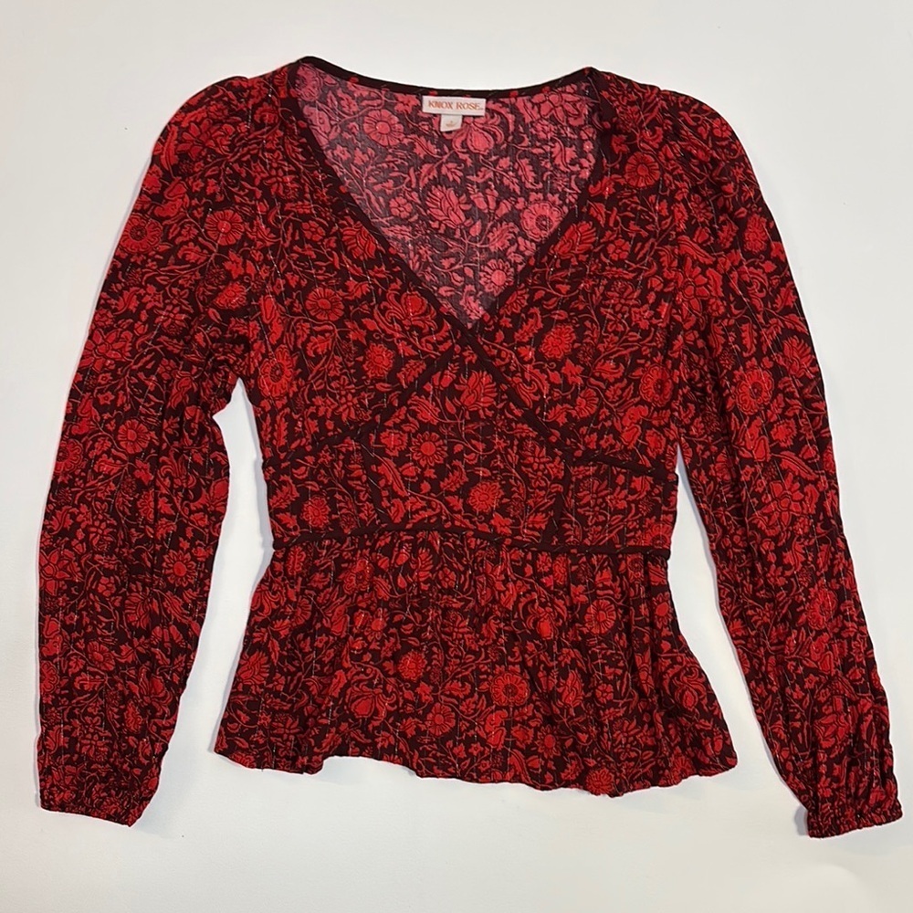 Knox Rose Floral Peplum Blouse Women’s Sz Small Babydoll Romantic Boho Femme